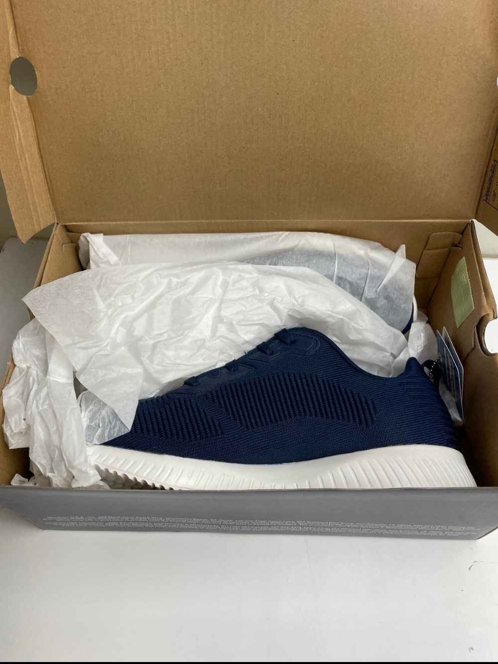 Skechers Bobs Sport Navy Knit Slip-On Athletic Sneakers Wide Fit with White Sole